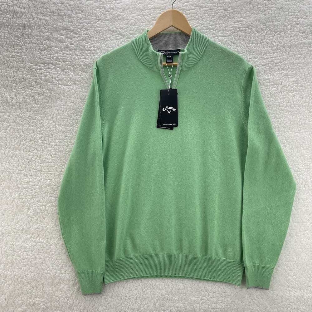 Callaway Golf Sweater Mens Medium Green Cashmere 1/4 Zip Pullover Preppy Luxury